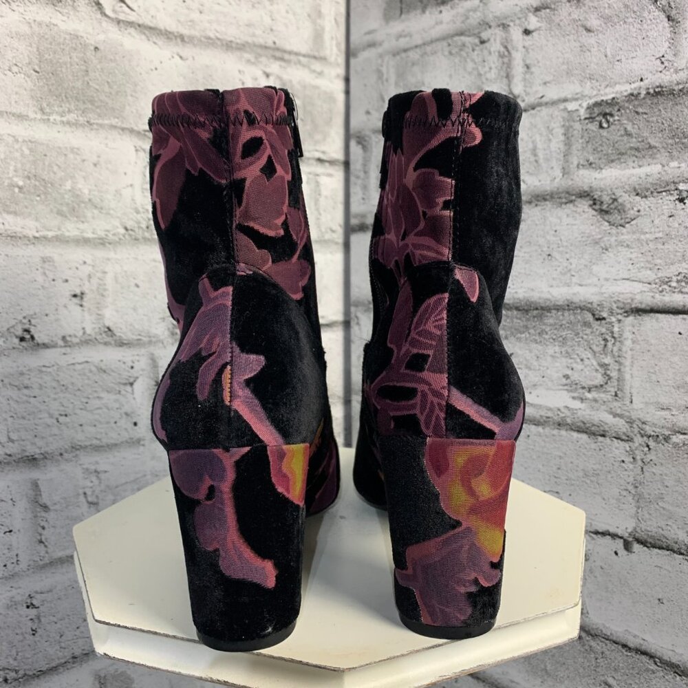Steve Madden Velvet Floral Pointed Toe Block Heel Whimsigoth Ankle Boots - Picture 6 of 11